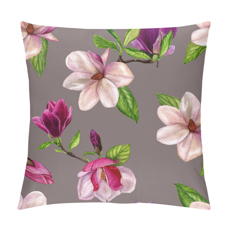 Personality  Floral Pattern For Wallpaper Or Fabric. Seamless Pattern With Spring Flowers Magnolia And Leaves. Hand Drawn Background. Watercolour Illustrations Hand Painted. Pillow Covers