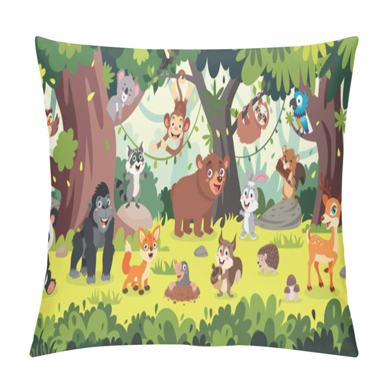 Personality  Cartoon Animals Posing At Forest Pillow Covers