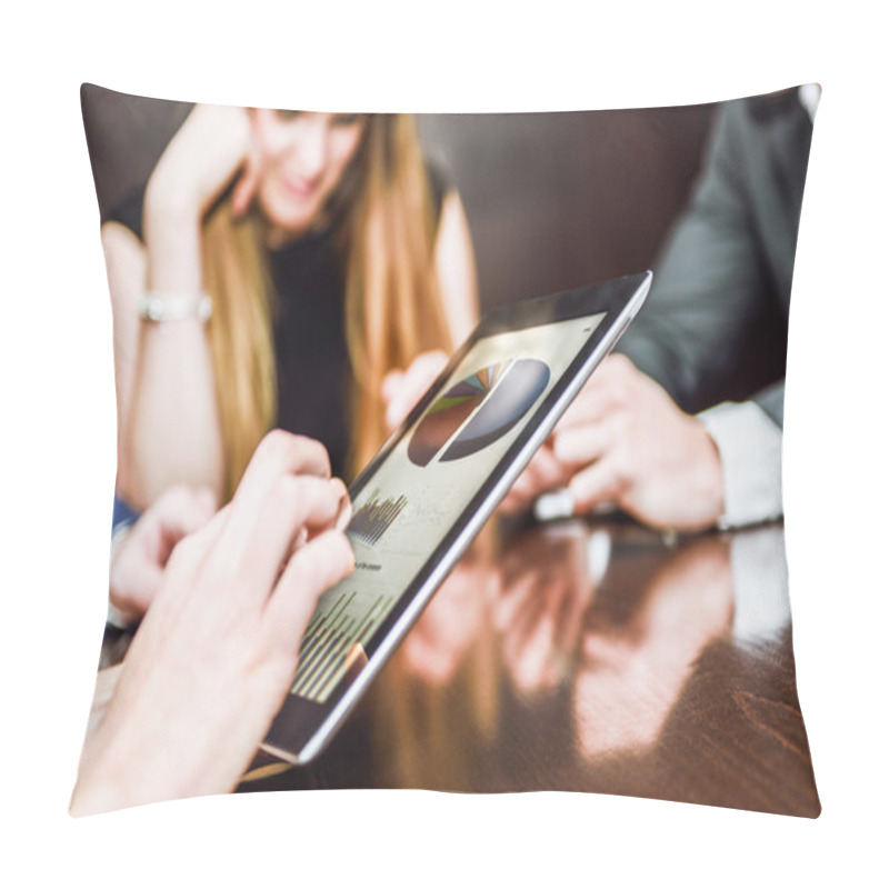 Personality  Business Team Using Tablet Computer To Work With Financial Data  Pillow Covers