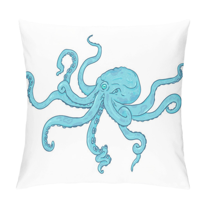 Personality  Vector Cartoon Illustration - Turquoise Octopus. Wild Underwater Animal. Pillow Covers