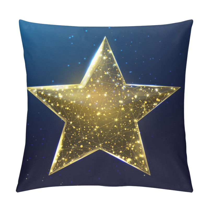 Personality  Gold Wireframe Star, Low Poly Style. Success, Win Symbol Concept. Abstract Modern 3d Vector Illustration On Dark Blue Background. Pillow Covers