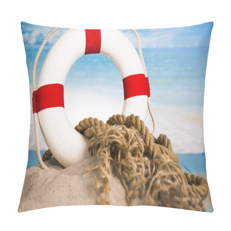 Personality  Holiday By The Sea, Lighthouse, Seagull, Lifebuoy, Sand, Shells Pillow Covers