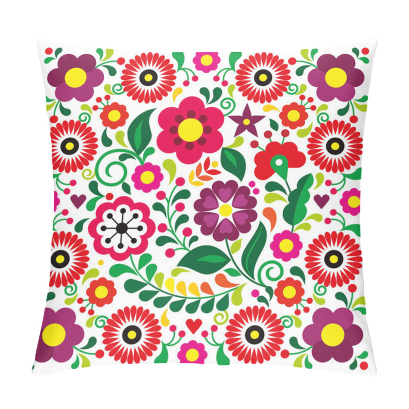 Personality  Mexican Retro Folk Art Style Vector Floral Pattern In Square, Greeting Card Or Wedding Invitation Design Inspired By Traditional Embroidery From Mexico  Pillow Covers