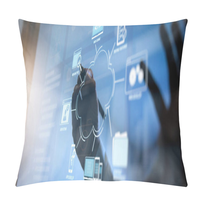 Personality  Developing Programming And Coding Technologies With Website Design In Virtual Diagram.co Working Team Meeting Concept,businessman Working With VR Computer Wide Screen Interface. Pillow Covers