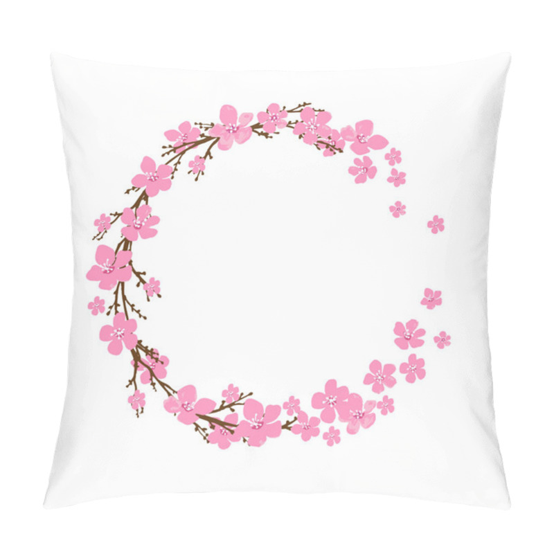 Personality  Spring Wreath With Cherry Blossoms. Place For Text. Pillow Covers