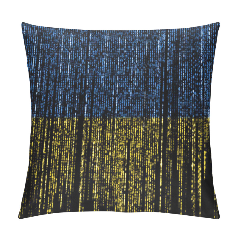 Personality  Flag Of Ukraine On A Computer Binary Codes Falling From The Top And Fading Away. Pillow Covers