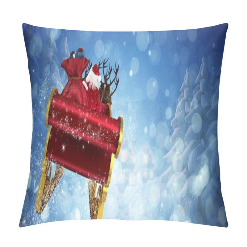 Personality  Santa Flying His Sleigh Against Winter Village Pillow Covers