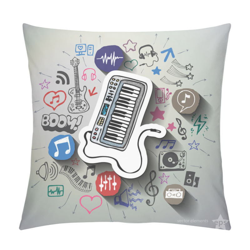 Personality  Entertainment And Music Collage With Icons Background Pillow Covers