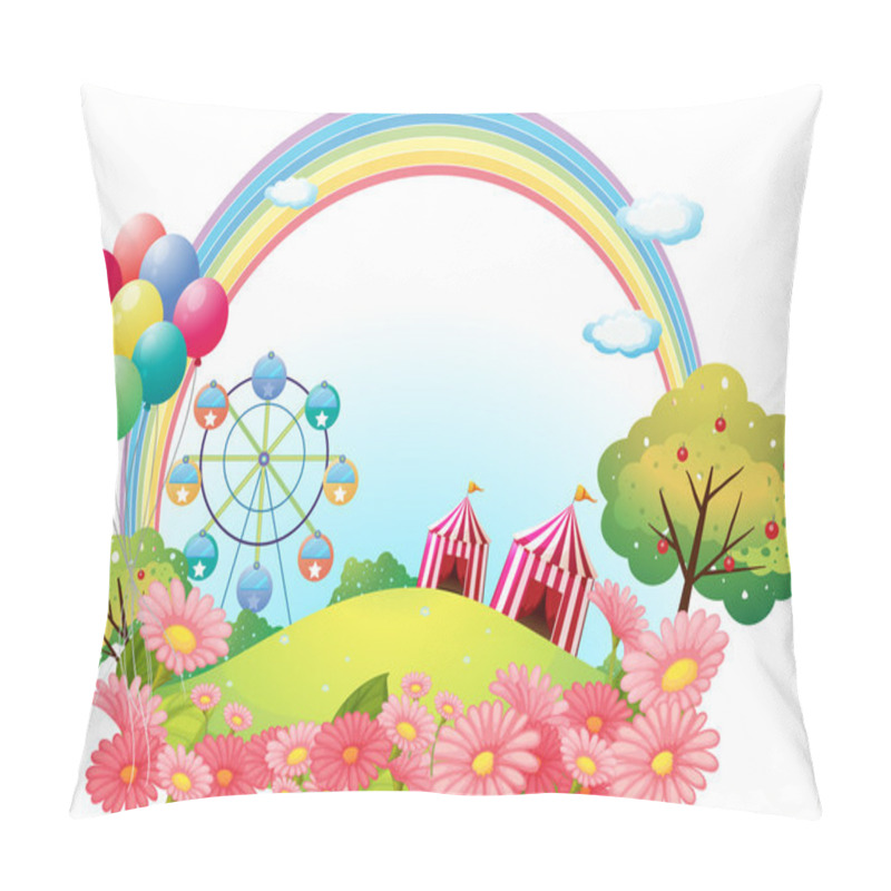 Personality  A Hill With Circus Tents, Balloons And A Ferris Wheel Pillow Covers