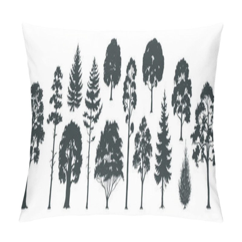 Personality  Trees Silhouettes. Forest And Park Pines Firs And Spruces, Coniferous And Deciduous Trees. Vector Isolated Nature Set Pillow Covers