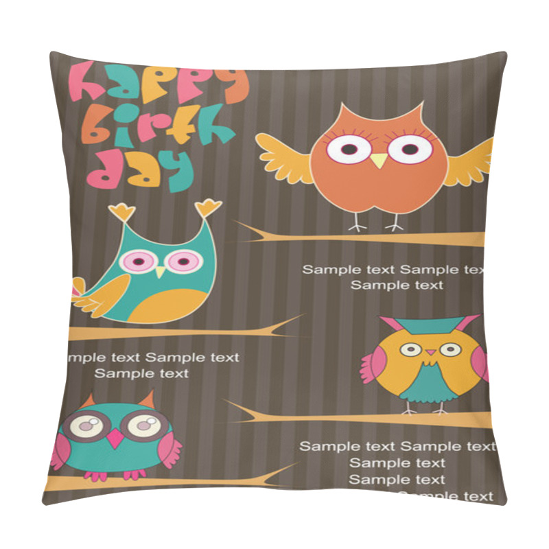 Personality  Happy Birthday Card With Owl Pillow Covers