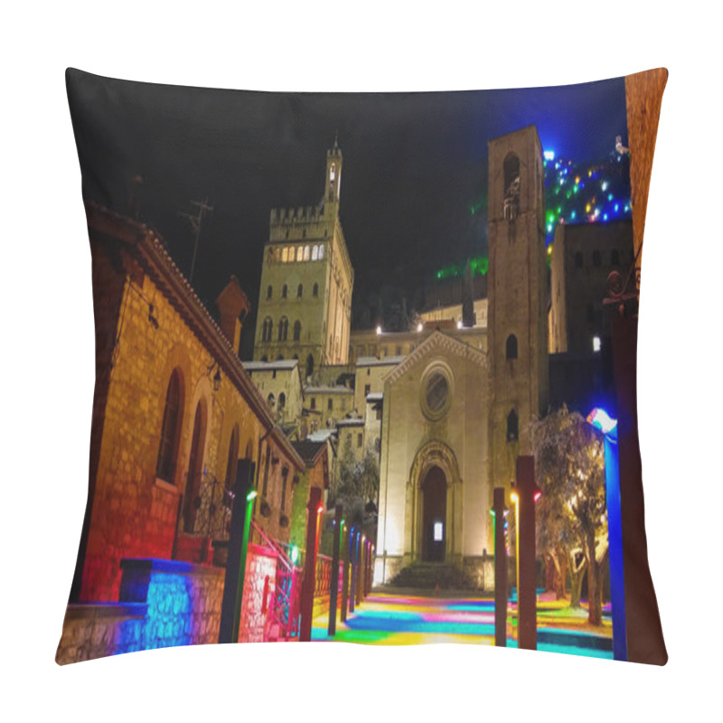 Personality  Colored San Giovanni Square In The Medieval Center Of Gubbio With Snow At Christmas Time Pillow Covers