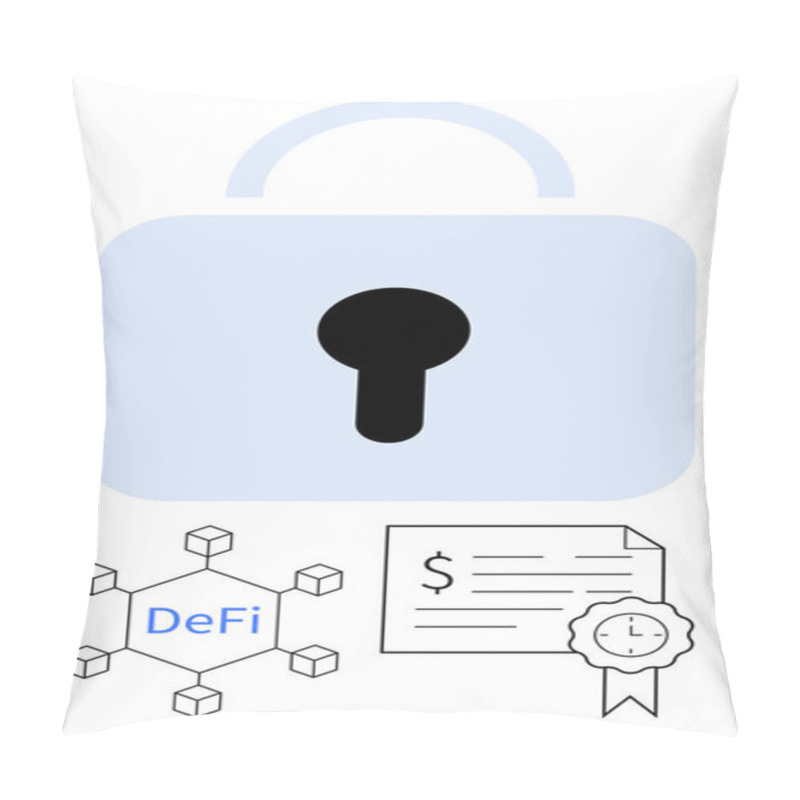 Personality  Large Padlock Symbolizes Security. Blockchain Structure Labeled DeFi And Smart Contract With Dollar Sign Suggest Decentralized Finance. Ideal For Finance, Blockchain, Security, Smart Contracts Pillow Covers