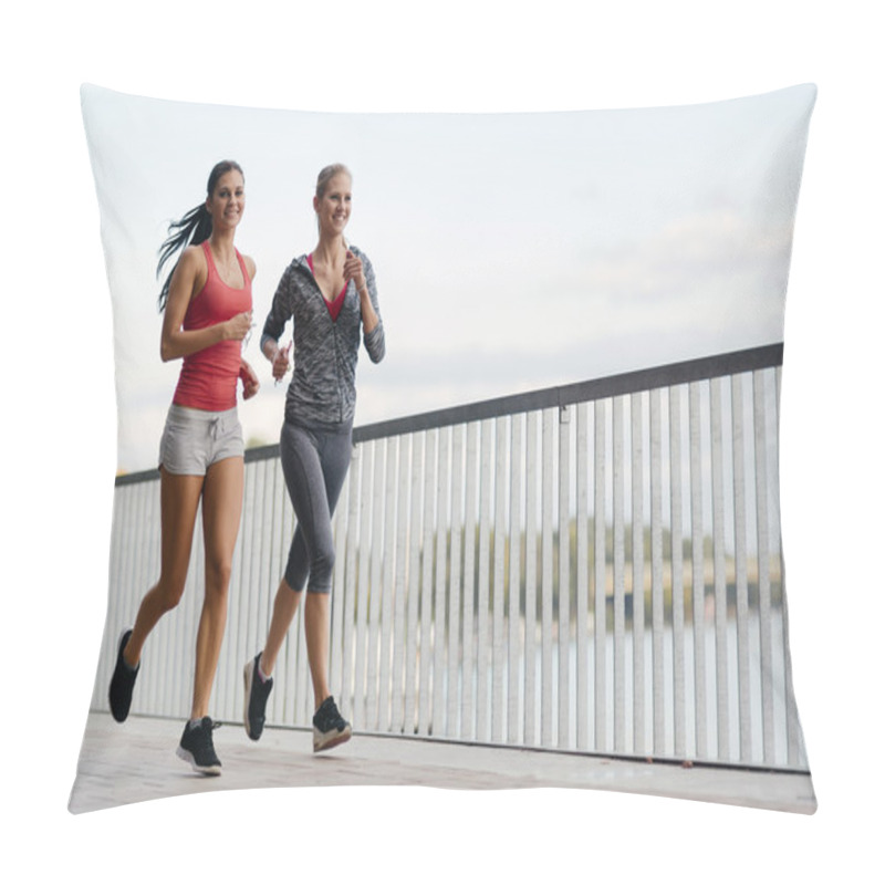 Personality  Two Sporty Women Jogging In City Pillow Covers