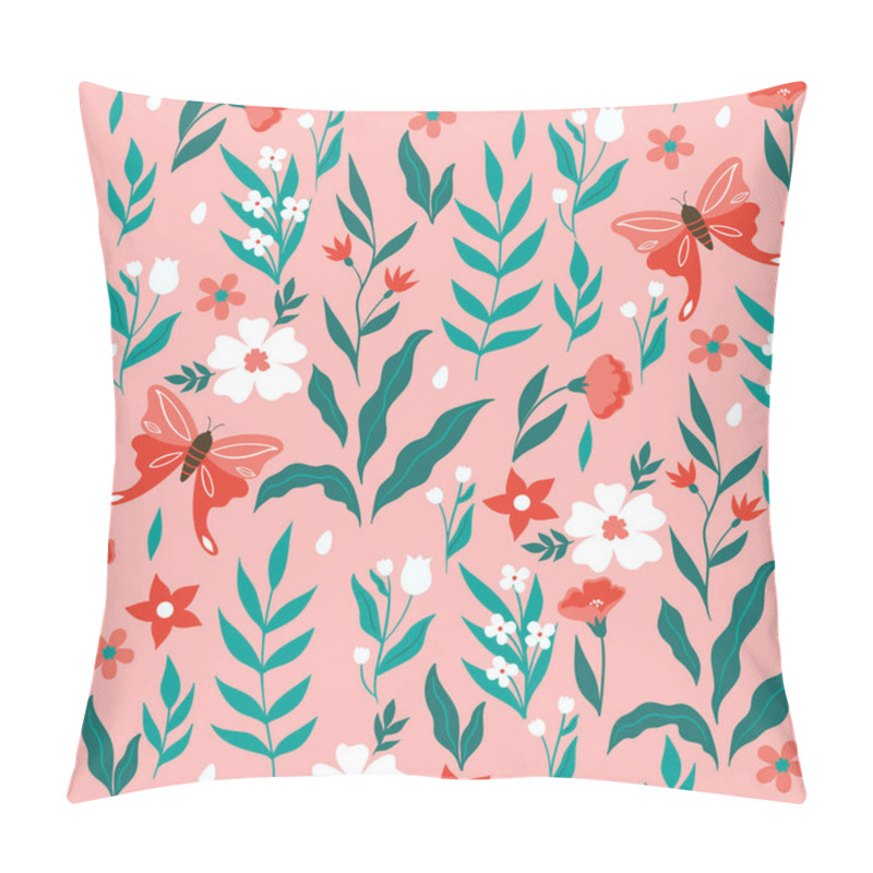 Personality  Seamless Pattern With Flowers, Leaves And Butterflies. Vector Image. Pillow Covers