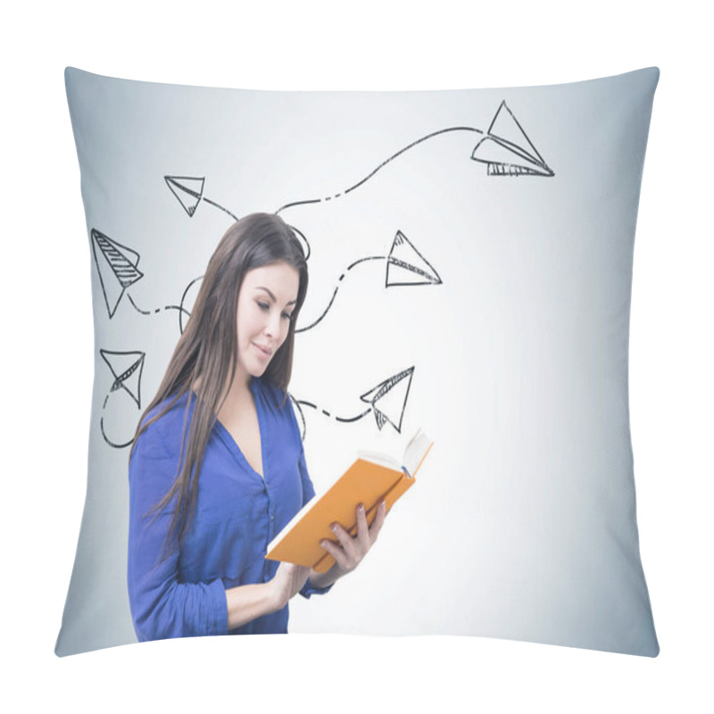 Personality  Woman In Blue Reading A Book, Paper Planes Pillow Covers