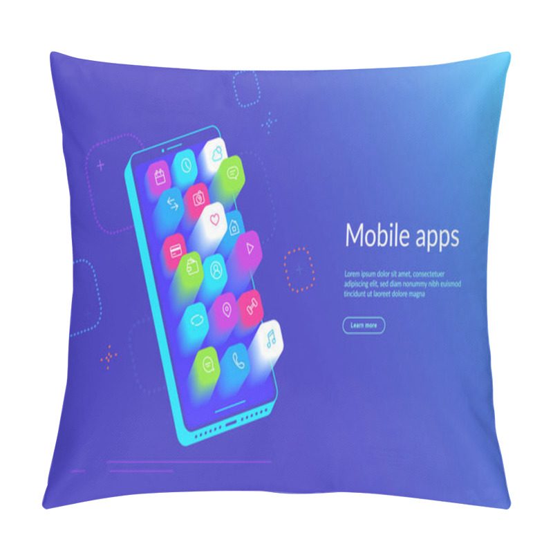 Personality  Isometric Smartphone With Various Applications Flying Out The Screen Pillow Covers