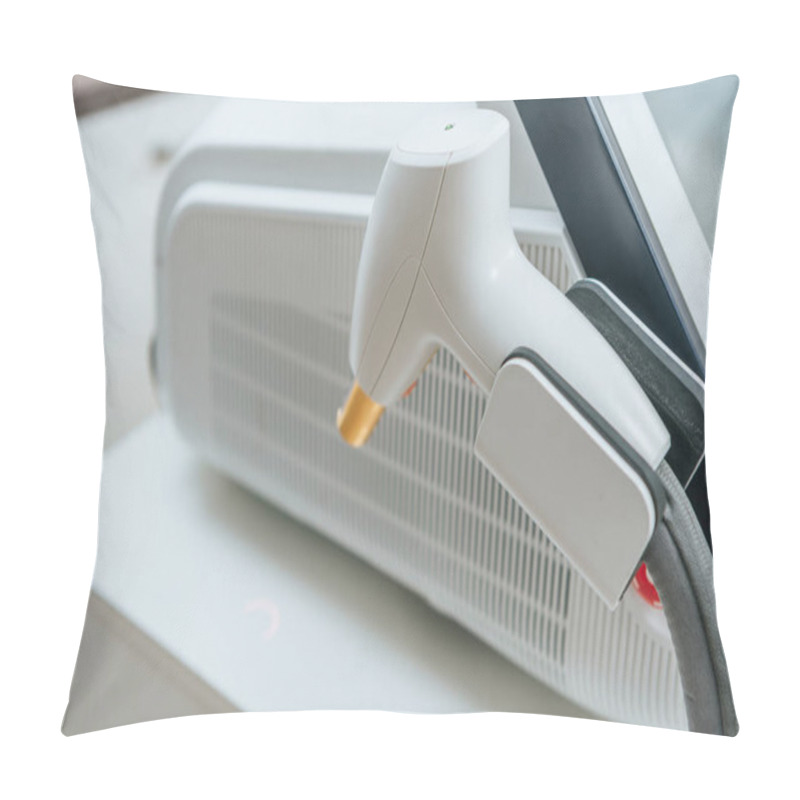 Personality  Selective Focus On Modern White Laser Device In Clinic Pillow Covers