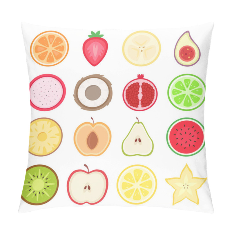 Personality  Fruits Halves Set. Tropical And Exotic Fruits. Vector Illustration  Pillow Covers