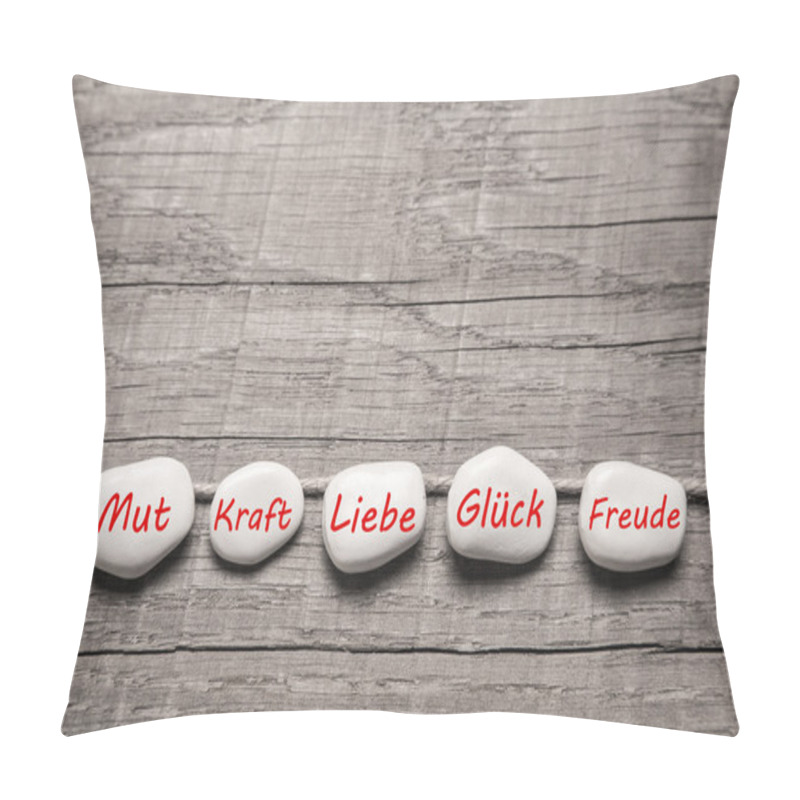 Personality  Stones With German Words For Love On Wooden Background. Pillow Covers