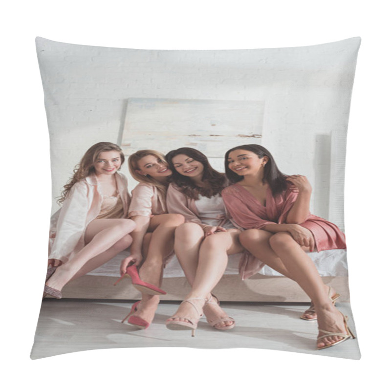 Personality  Multiethnic Friends Smiling And Looking At Camera On Bed Pillow Covers