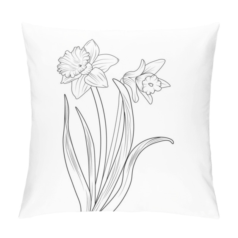 Personality  Illustration Of A Daffodil Flower, Vector Sketch Pencil Art, Bouquet Floral Coloring Page And Book Isolated On White Background Clipart.vector Illustration Of A Beautiful Floral Pattern. Pillow Covers