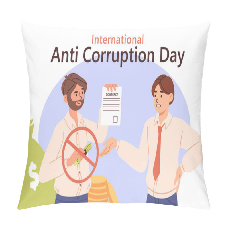 Personality  Anti Corruption Day Concept. International Holiday 9 December. Fighting Bribes And Breaking Law. Political Campaign And Criminal Prevention, Society Protection. Cartoon Flat Vector Illustration Pillow Covers