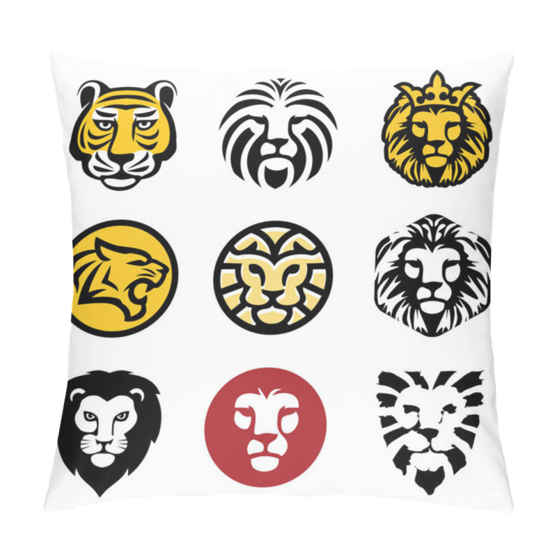 Personality  Best Lion Head Logo Vector Set ,tiger Vector Concept Illustration. Lion Head Logo. Wild Lion Head Graphic Illustration. Wilde Cat Logo Sign. Pride Of Lion Logo Sign. Design Element. Pillow Covers