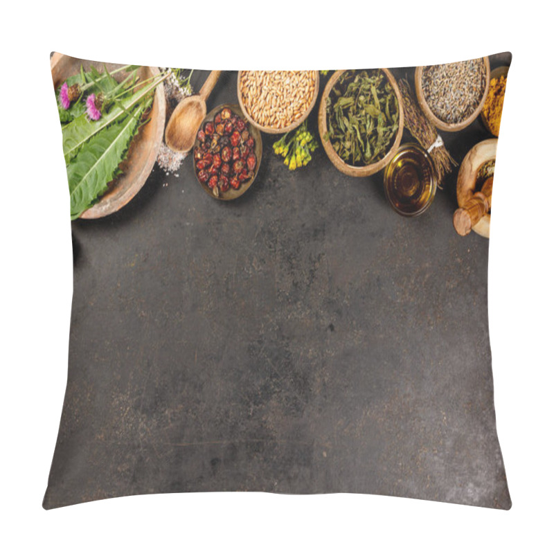 Personality  Flat Lay Of Wild Healing Herbs Pillow Covers