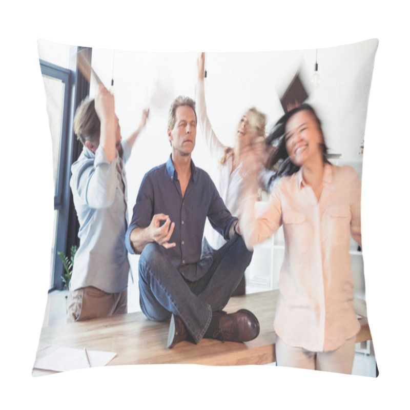 Personality  Businessman Meditating In Office  Pillow Covers