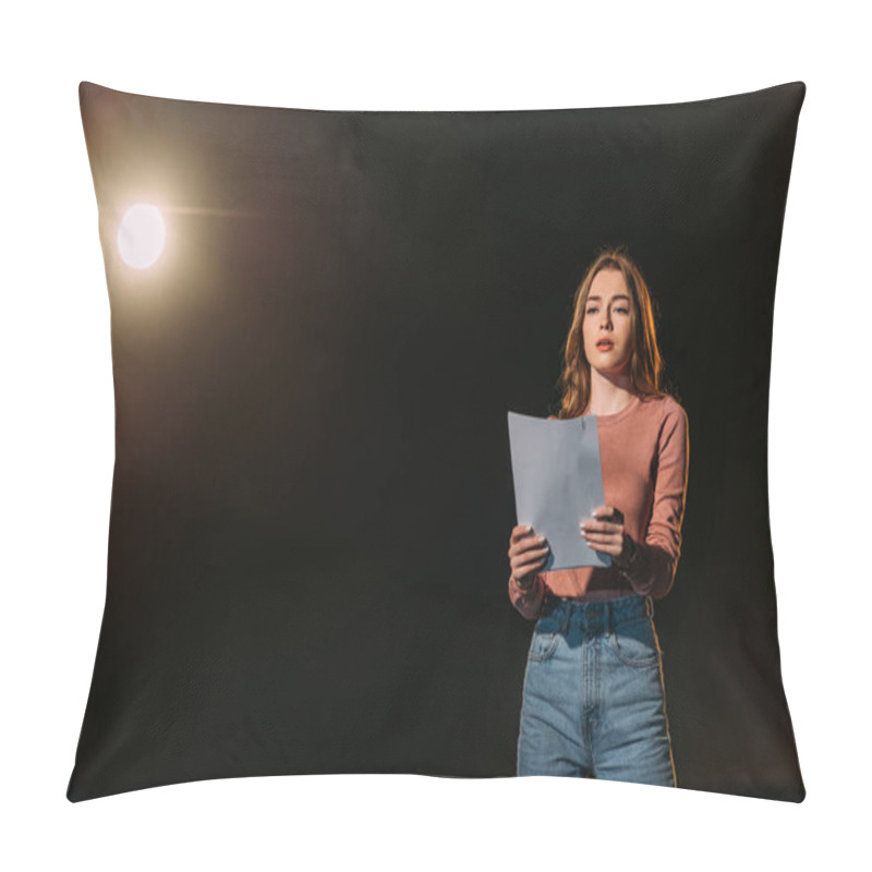 Personality  Beautiful Young Actress Reading Scenario On Black Pillow Covers