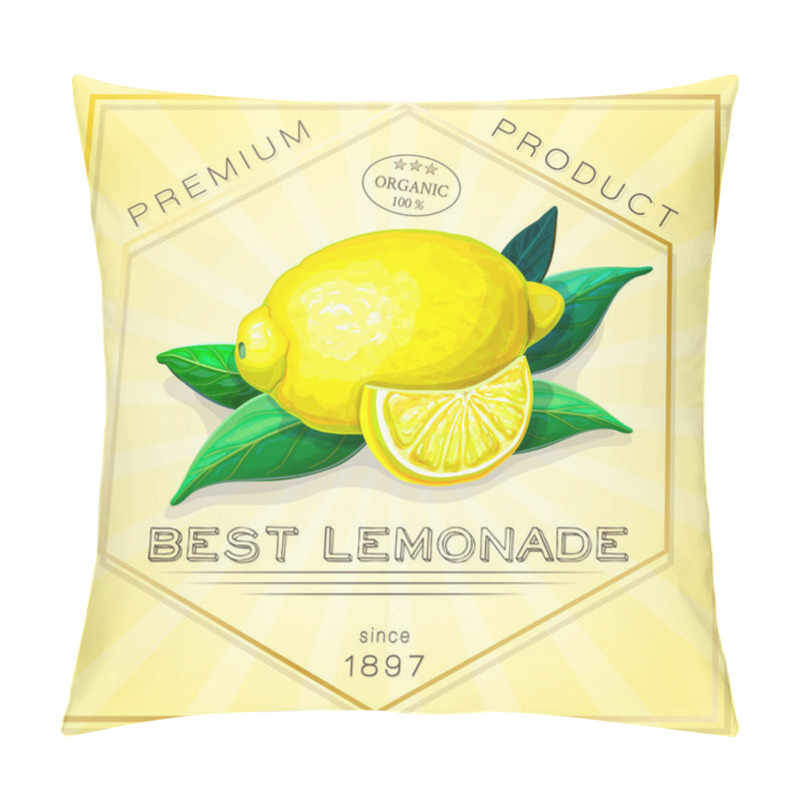 Personality  Vintage Advertising Poster Of Exotic Citrus Fruits. Vector Label With Yellow Ripe Lemon, Green Leaves In Retro Style. Square Elegant Lemonade Sticker. Old Ad Banner With Fresh Lemons. Organic Product Pillow Covers