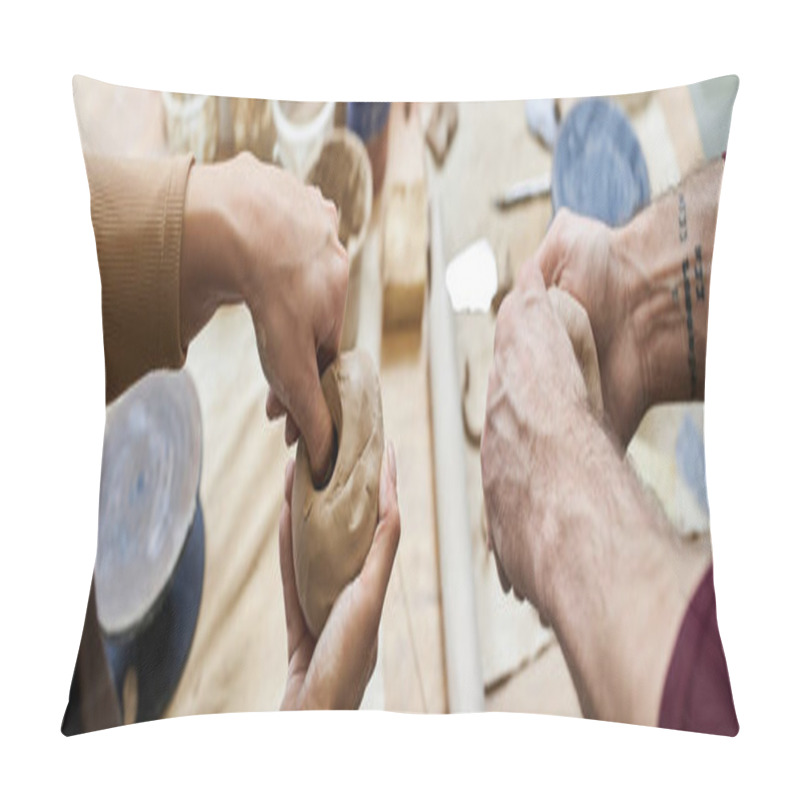 Personality  Loving Partners Shape Clay Into Art In A Bright, Contemporary Workspace. Pillow Covers