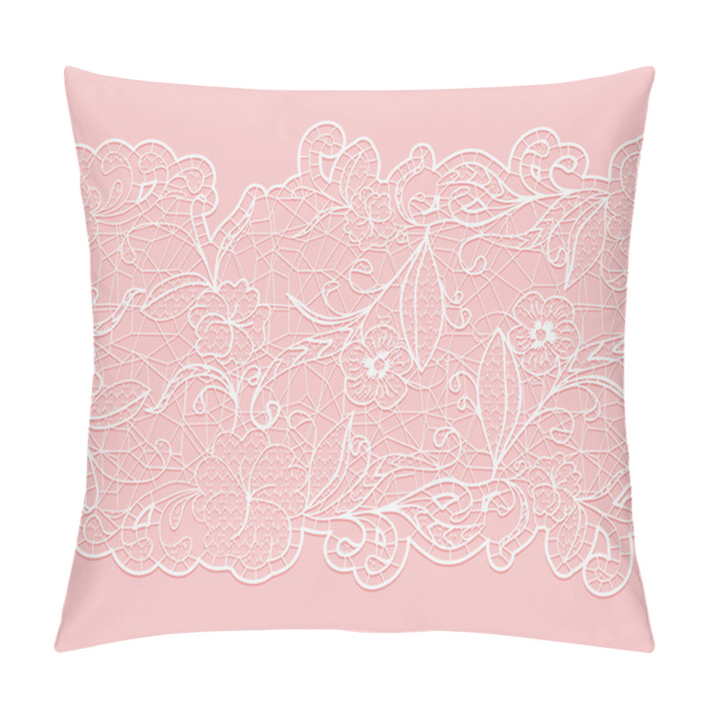 Personality  Delicate White Seamless Lace Ribbon On A Pink Background. Pillow Covers