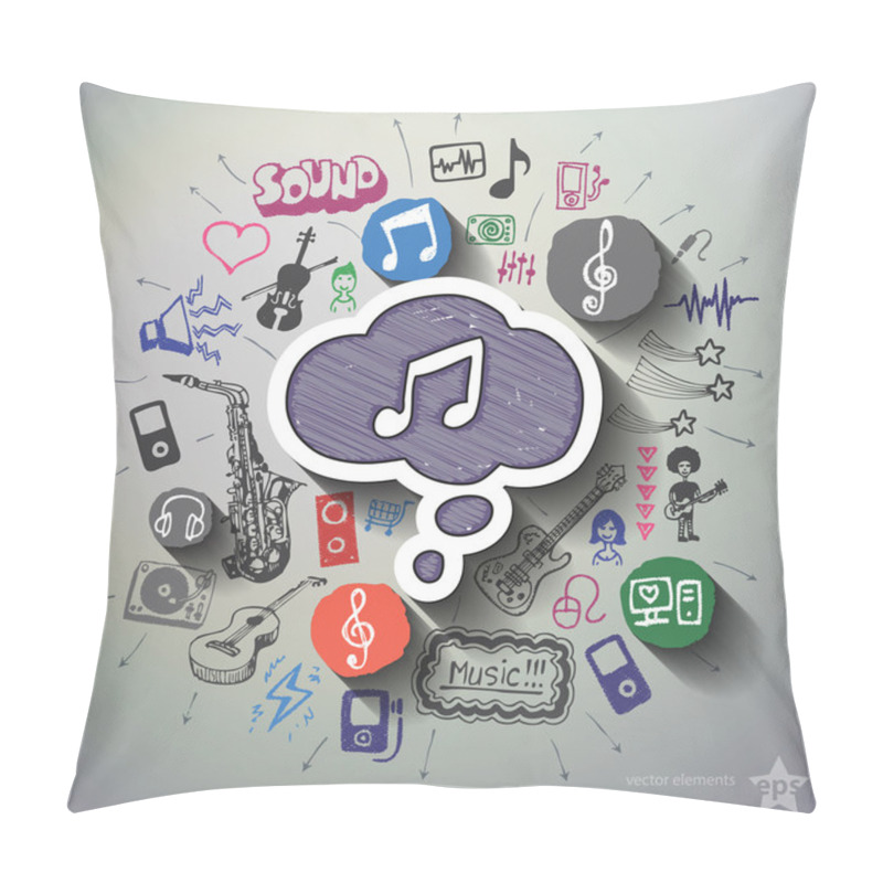 Personality  Music And Entertainment Collage With Icons Background Pillow Covers