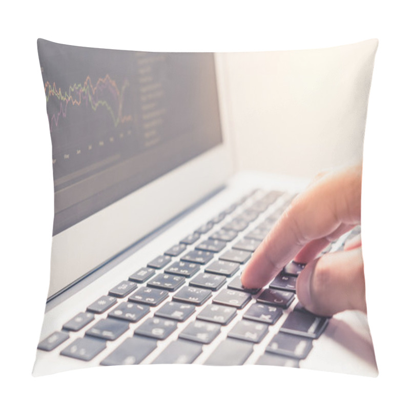 Personality  Woman Hand Typing On Laptop Keyboard With Graph On Screen Pillow Covers