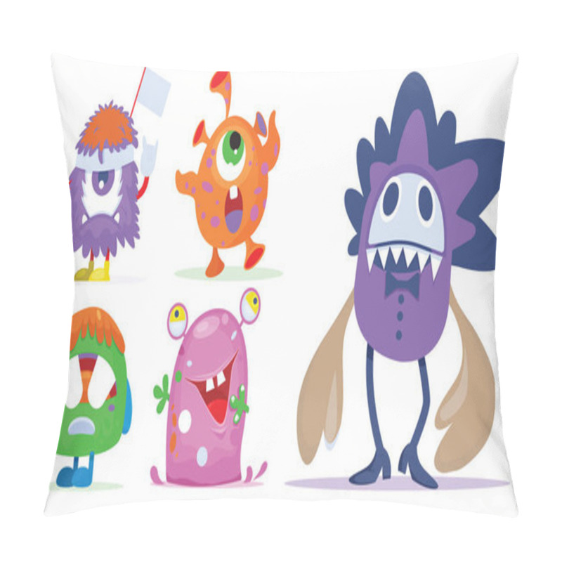 Personality  Cartoon Monsters Set For Halloween. Vector Set Of Cartoon Monsters. Design For Print, Party Decoration, T-shirt, Illustration, Logo, Emblem Or Sticker Pillow Covers