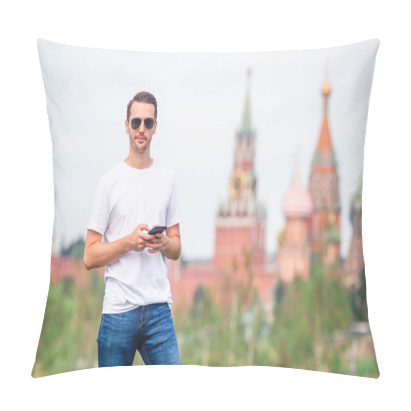 Personality  Happy Young Urban Man In European City. Pillow Covers