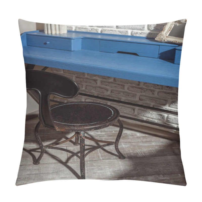 Personality  Wooden Chair At Blue Table In Modern Retro Styled Living Room Pillow Covers