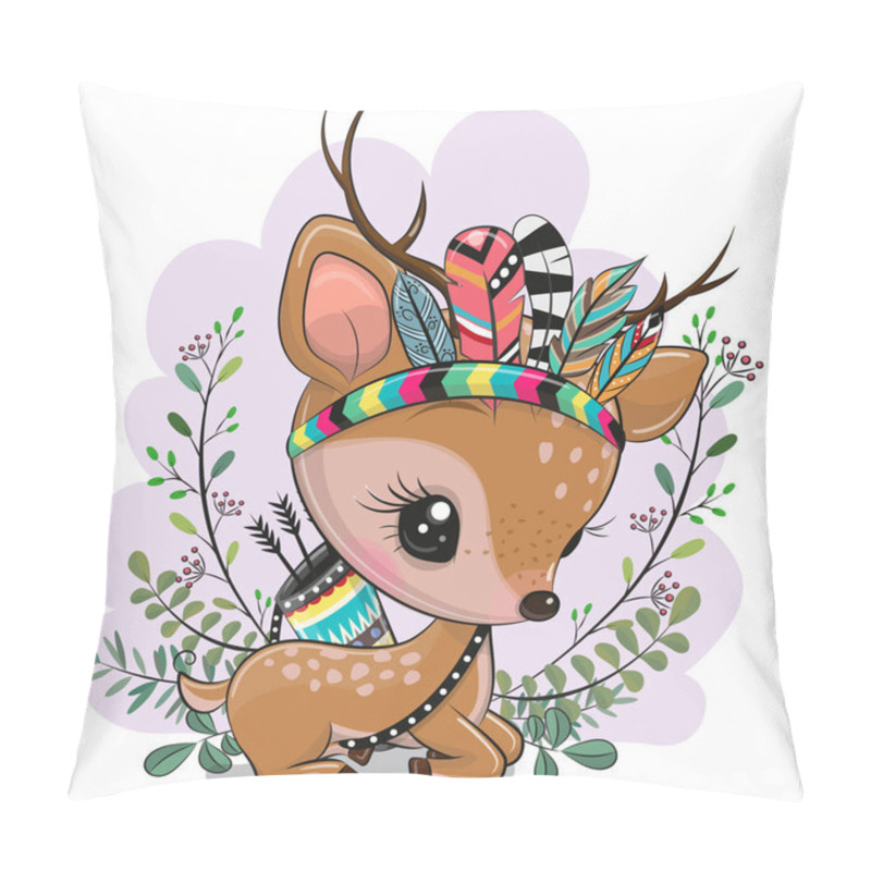 Personality  Cartoon Fawn With Feathers On A Blue Background Pillow Covers