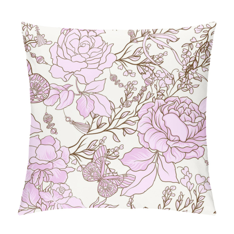 Personality  Roses And Butterflies. Seamless Pattern, Background, In Light Vi Pillow Covers