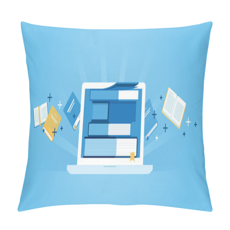 Personality  Flat Line Design Website Banner Of E-learning, E-book, Online Education Pillow Covers