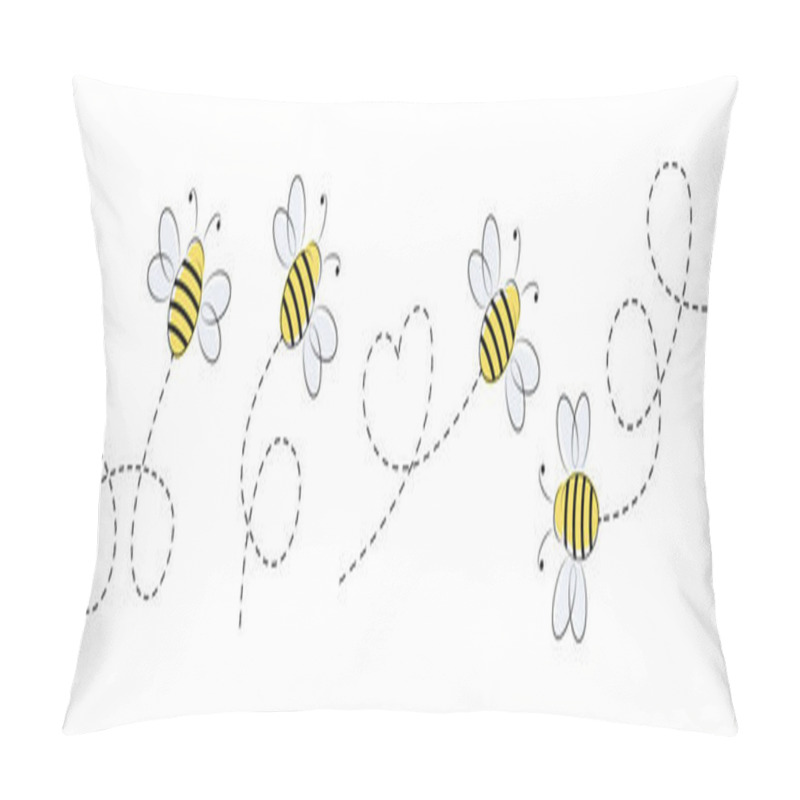 Personality  Bee Icon Set. Bee Flying On A Dotted Route. Vector Illustration Isolated On The White Background. Pillow Covers