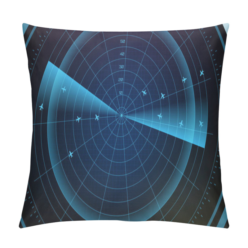 Personality  Abstract Background Of Futuristic Technology Screen Scan Flight Radar Airplane Route Path With Scan Interface Hud Pillow Covers