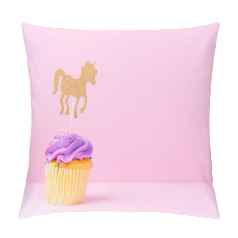 Personality  Creative Pastel Fantasy Holiday Card With Cupcake, Confetti And Unicorn. Baby Shower, Birthday, Celebration Concept. Horizontal Pillow Covers