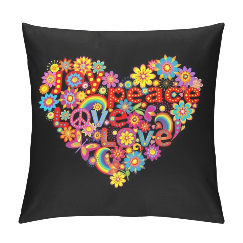 Personality  Floral Heart Shape With Hippie Symbolic Pillow Covers