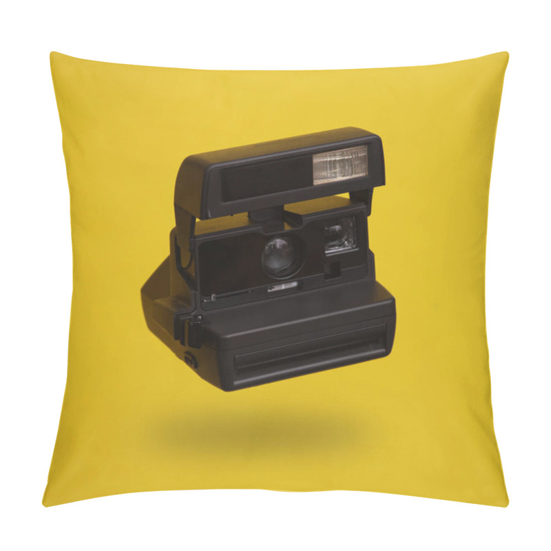 Personality  Levitating Retro Camera Levitating On Yellow Background With Shadow Pillow Covers