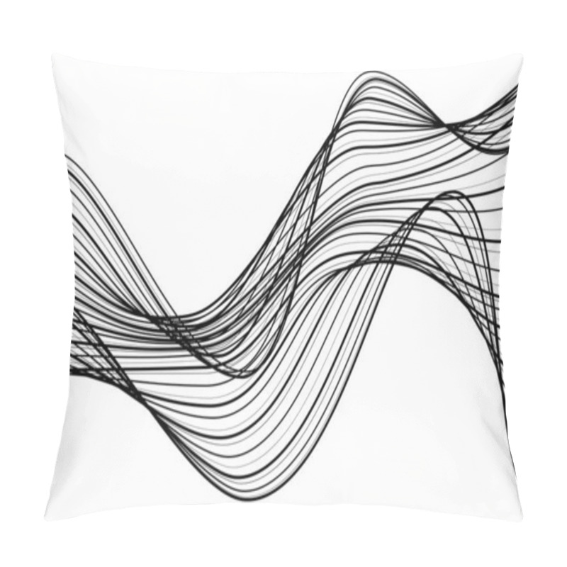 Personality  Abstract Black Lines Wave Curve Motion On White Background Vector Pillow Covers