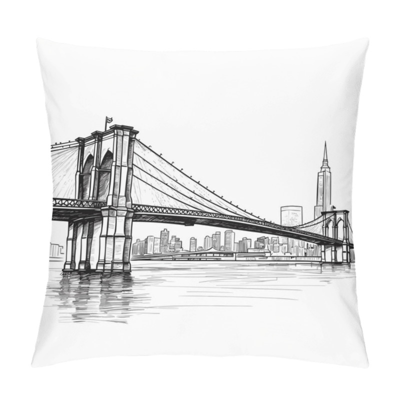 Personality  Brooklyn Bridge Hand-drawn Comic Illustration. Brooklyn Bridge. Vector Doodle Style Cartoon Illustration Pillow Covers