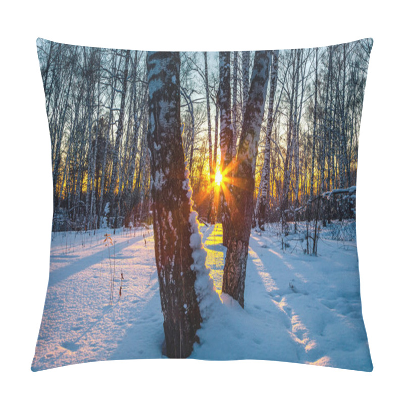 Personality  Sunset In Winter Forest Pillow Covers